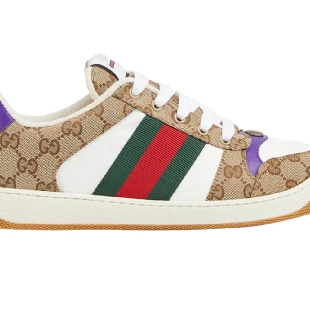 Gucci GG Supreme Web Stripe Leather & Monogram Sneaker - Beige/White/Green/Red
